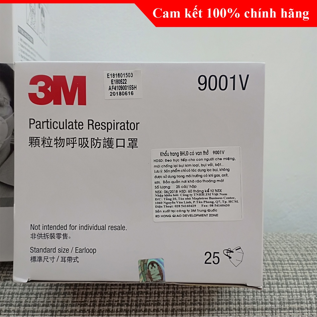 1 cái Khẩu trang 3M 9001V Chính hãng có van thở chống bụi mịn, vải kháng khuẩn