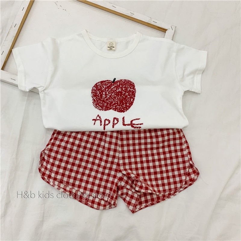 Bộ hoa quả cho bé trai, bé gái. Áo cotton, quần đũi kẻ mát rượi- M0031