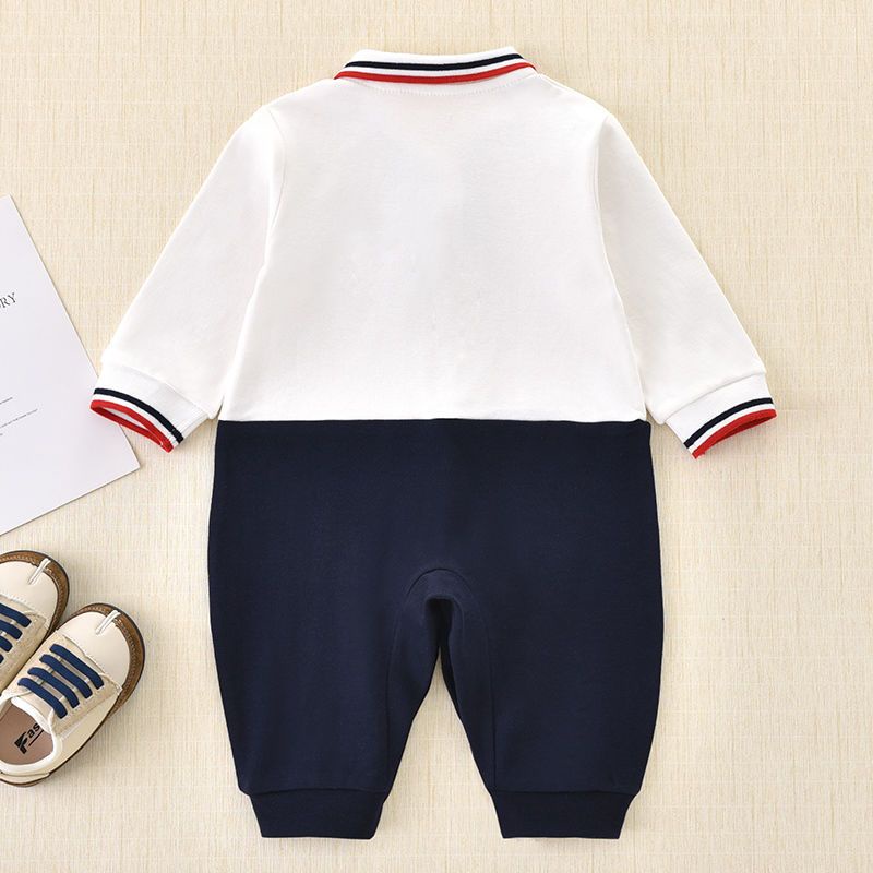 Bộ Áo Liền Quần Vải Cotton Tay Dài Thắt Nơ Kiểu Anh Dễ Thương Cho Bé Trai Sơ Sinh