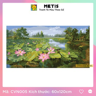 Tranh tô màu số hoá metis tranh phong cảnh nét xưa việt nam ao sen cvn005 60x120cm