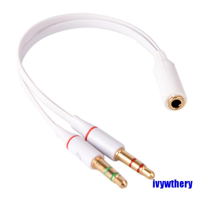 [COD]3.5mm Female To 2 Male Y Splitter Aux Audio Cable PC Headphone Earphone Mic Jack