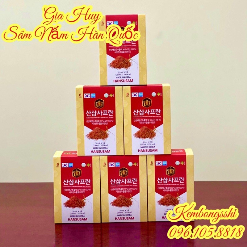 Nước Hồng Sâm Nhụy Hoa Nghệ Tây Korean Red Ginseng Saffron HANSUSAM Hàn Quốc, hộp 30 gói x 50ml