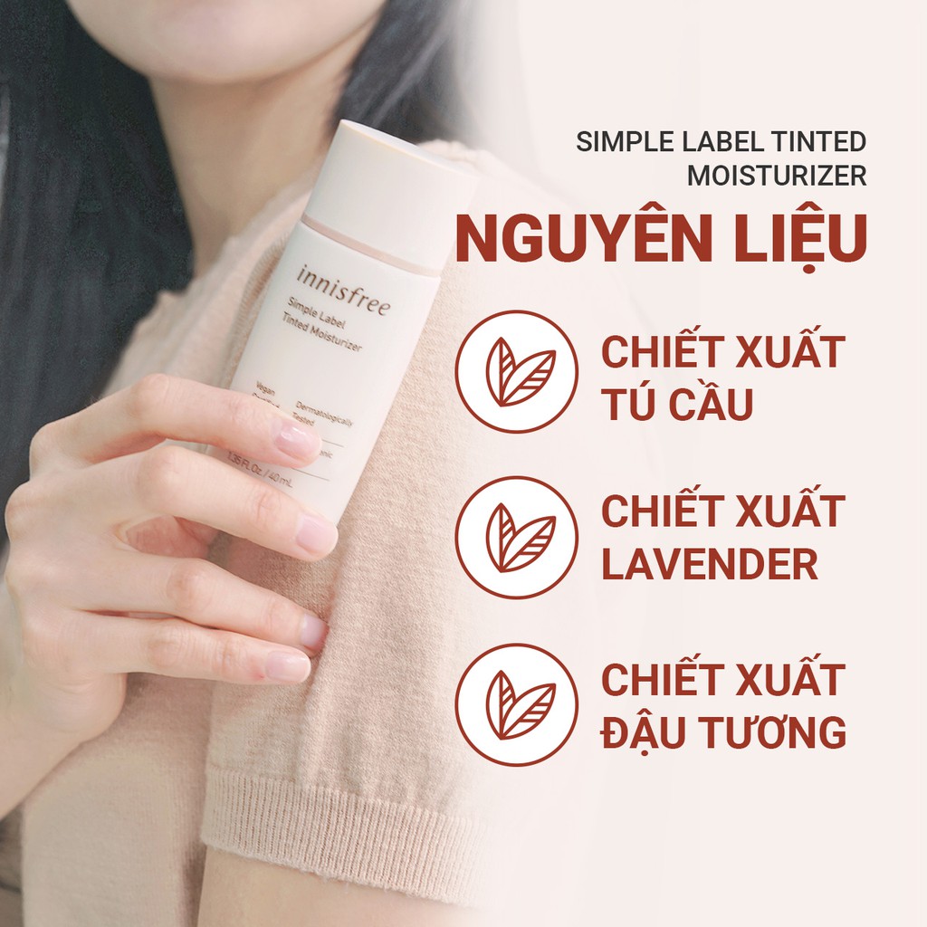 [Mã COSIF05 giảm 10% đơn 400K] Kem lót dưỡng ẩm có màu innisfree Simple label Tinted Moisturizer 40ml