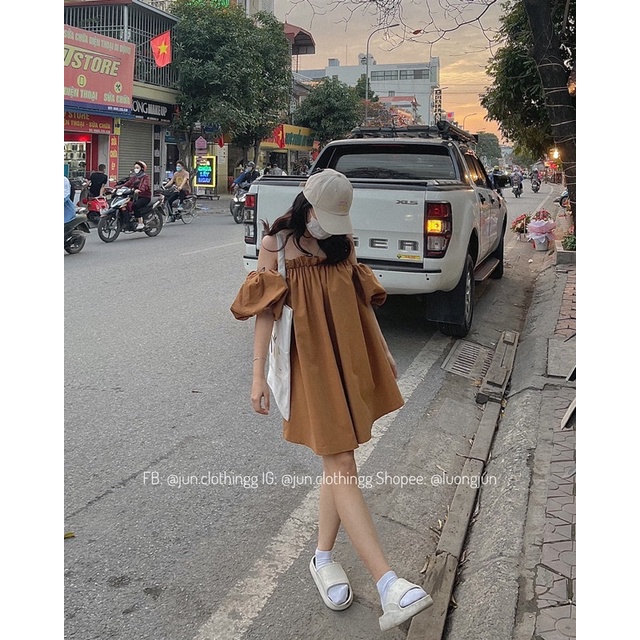 Áo Váy trễ vai tay phồng 6 màu trendy/ quần sooc gấm - JUN.CLOTHINGG | BigBuy360 - bigbuy360.vn