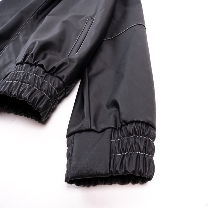 Áo khoác da nam cao cấp JKSG, jacket da PU dày dặn, áo khoác da cổ bẻ, thiết kế đường chỉ nổi form rộng thời trang