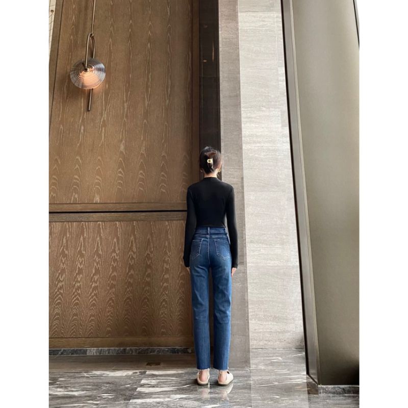 Quần jeans nữ, suông rộng, ống đứng giãn xịn cạp cao