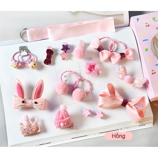 Bộ chun, nơ kẹp tóc cho bé 18-24 món