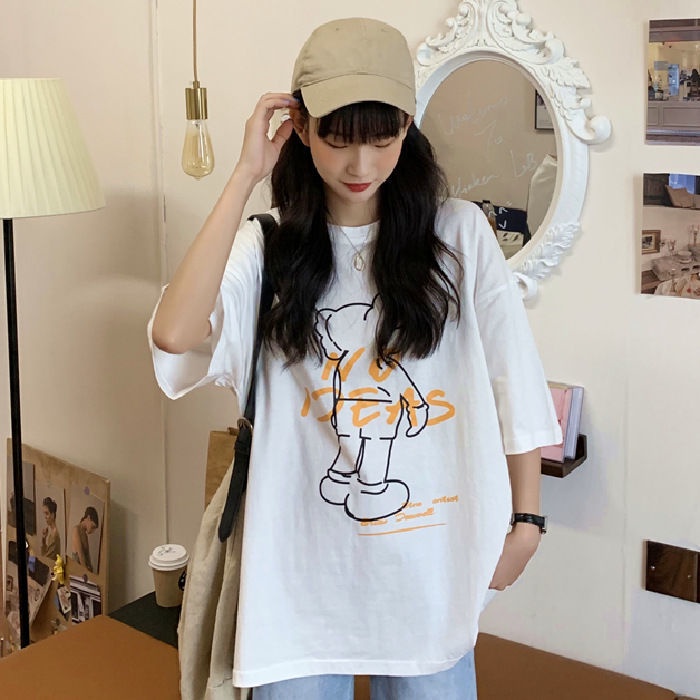 Áo Thun 100% Cotton Dáng Rộng Thời Trang Mùa Hè Hàn Quốc Mới
