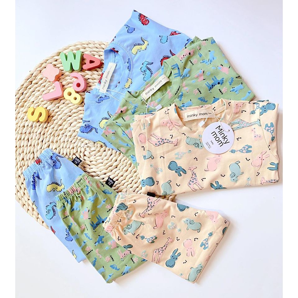 Bộ cotton 100% (SP001) Minky mom in hình con vật - ô tô cho bé trai và bé gái (0-4 tuổi)