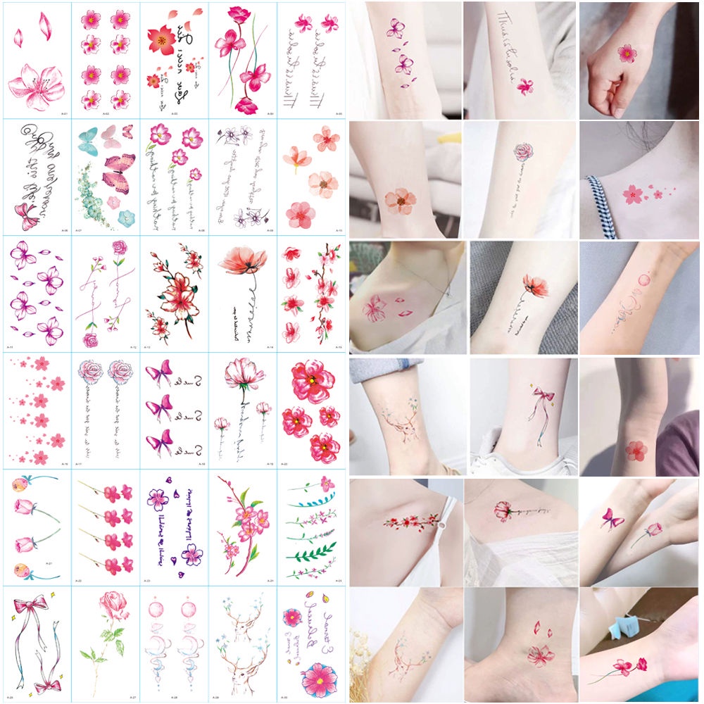 Hình Xăm Dán Tạm Thời Hình Hoa Anh Đào Chống Thấm Nước Phong Cách Cổ Điển