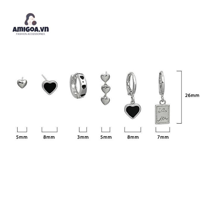 ✨✨Set 6 Khuyên Tai Hình Trái Tim Phong Cách Hàn Quốc