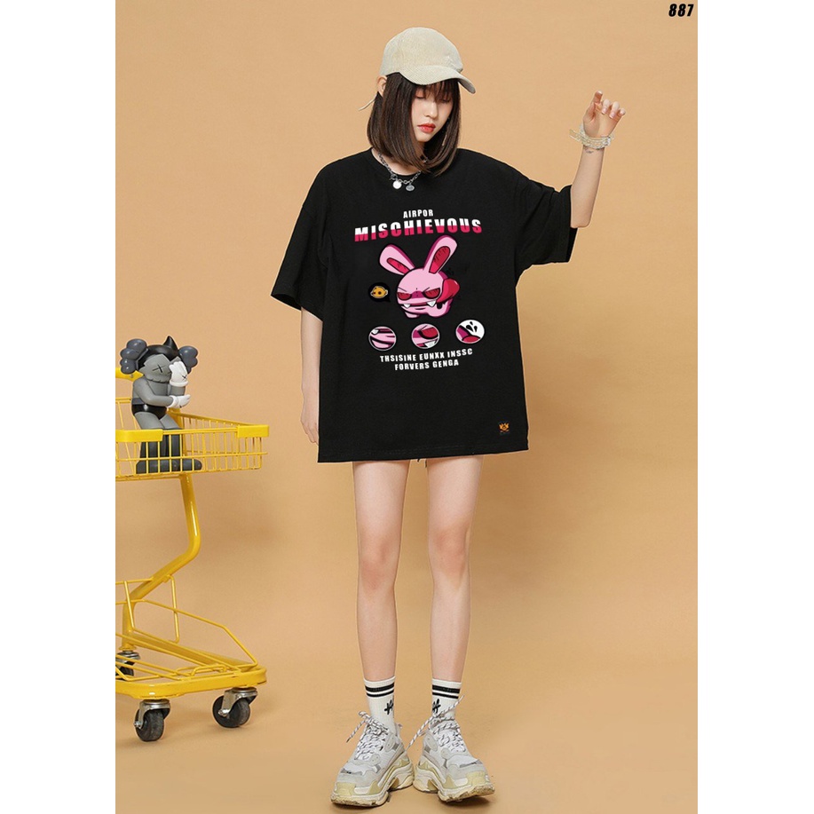 Áo thun nam nữ Thỏ hồng Mischievous 887 HY KOREA unisex