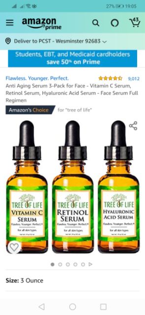 [Bill Mỹ] Bộ 3 Serum Tree of Life chống lão hóa Vitamin C Serum, Retinol Serum và Hyaluronic Acid Serum 30ml | BigBuy360 - bigbuy360.vn