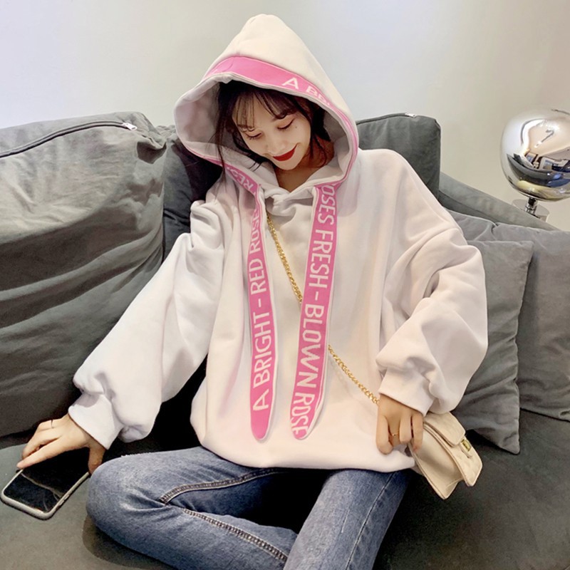 Áo hoodie nữ tay dài không túi dây bản to kiểu trơn ulzzang