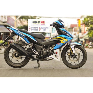 Tem trùm xe Winner xanh trắng 150 V1, độ thiết kế team dán phủ decal xe máy giá rẻ đẹp