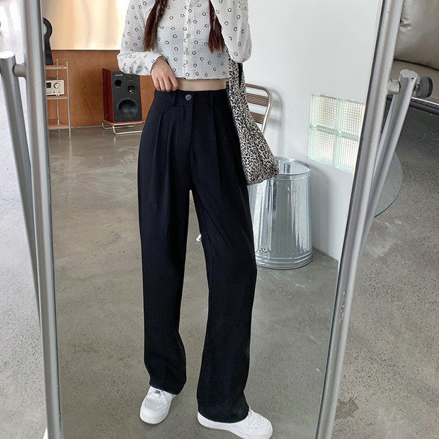 Quần ống rộng cạp cao KA chất kaki 2 da mềm mịn co dãn, có size M và L, clothes ullzang hack dáng hot