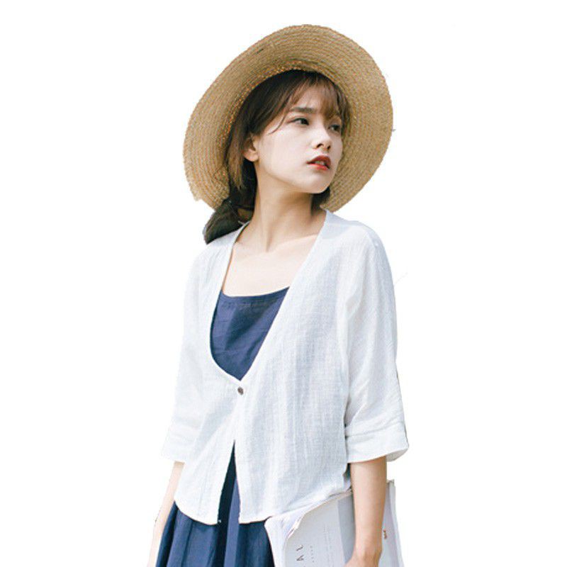 Áo khoác cardigan cotton tay lỡ cổ chữ V thanh lịch cho nữ | BigBuy360 - bigbuy360.vn