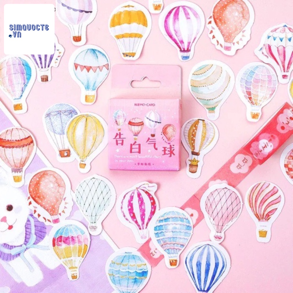 Hộp 45 miếng sticker dán hình khinh khí cầu màu hồng Box Sticker ST382