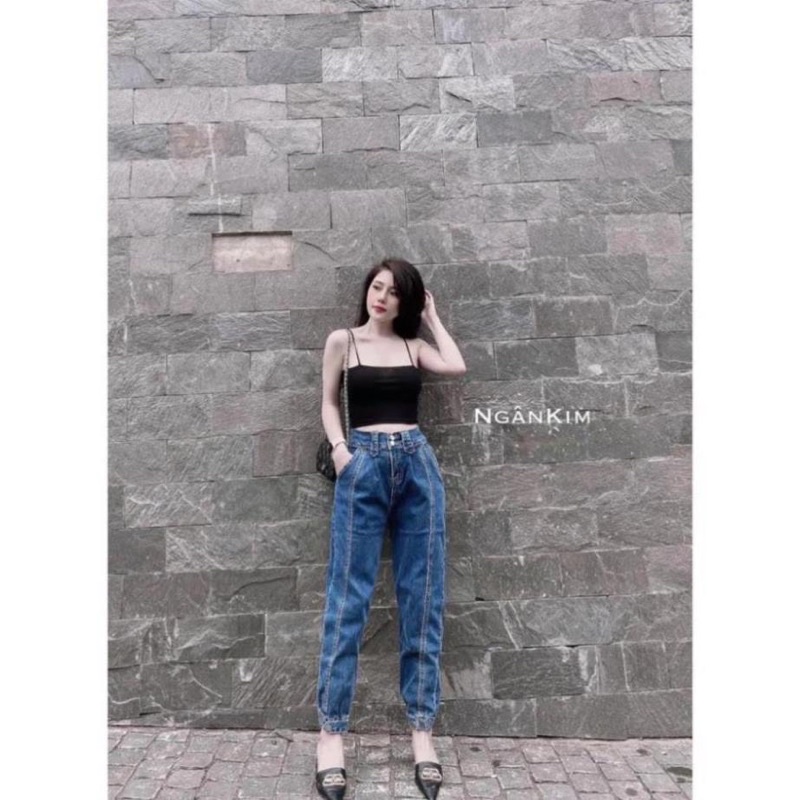 Quần baggy cạp chun hoạ tiết cúc chân nổi bật kèm ảnh thật