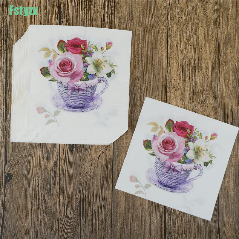 fstyzx 20pcs flower paper napkins food festive party tissue napkins decoupage decor