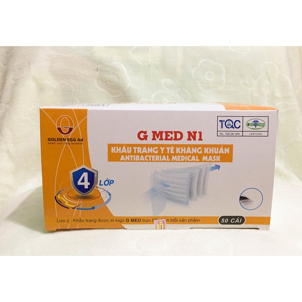 Khẩu trang diệt khuẩn nano bạc, 4 lớp Gold Med -  Chuẩn y tế loại tốt, màu Xanh / Trắng / hộp 50 cái