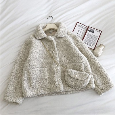 Áo khoác lông cừu cổ bẻ kèm túi đeo ulzzang e811 | BigBuy360 - bigbuy360.vn