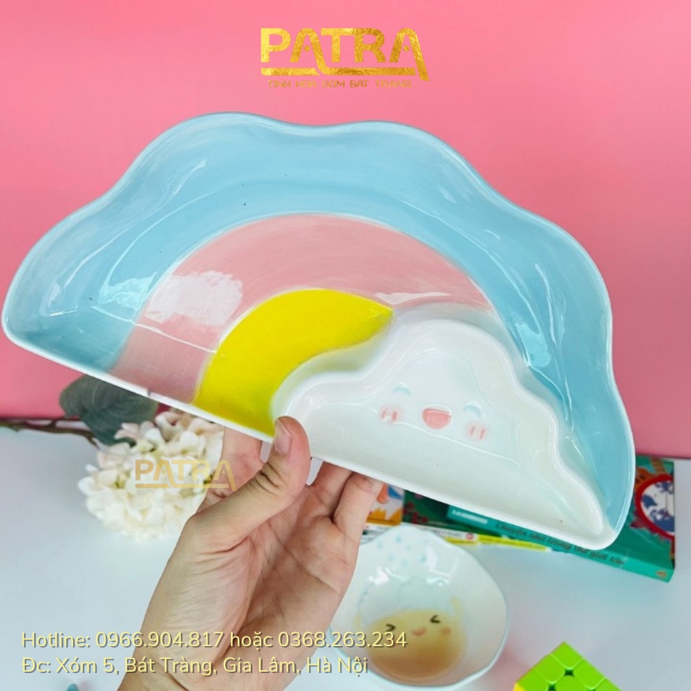 Bộ bát đĩa ăn dặm cho bé, set bát ăn cơm cute họa tiết cầu vồng