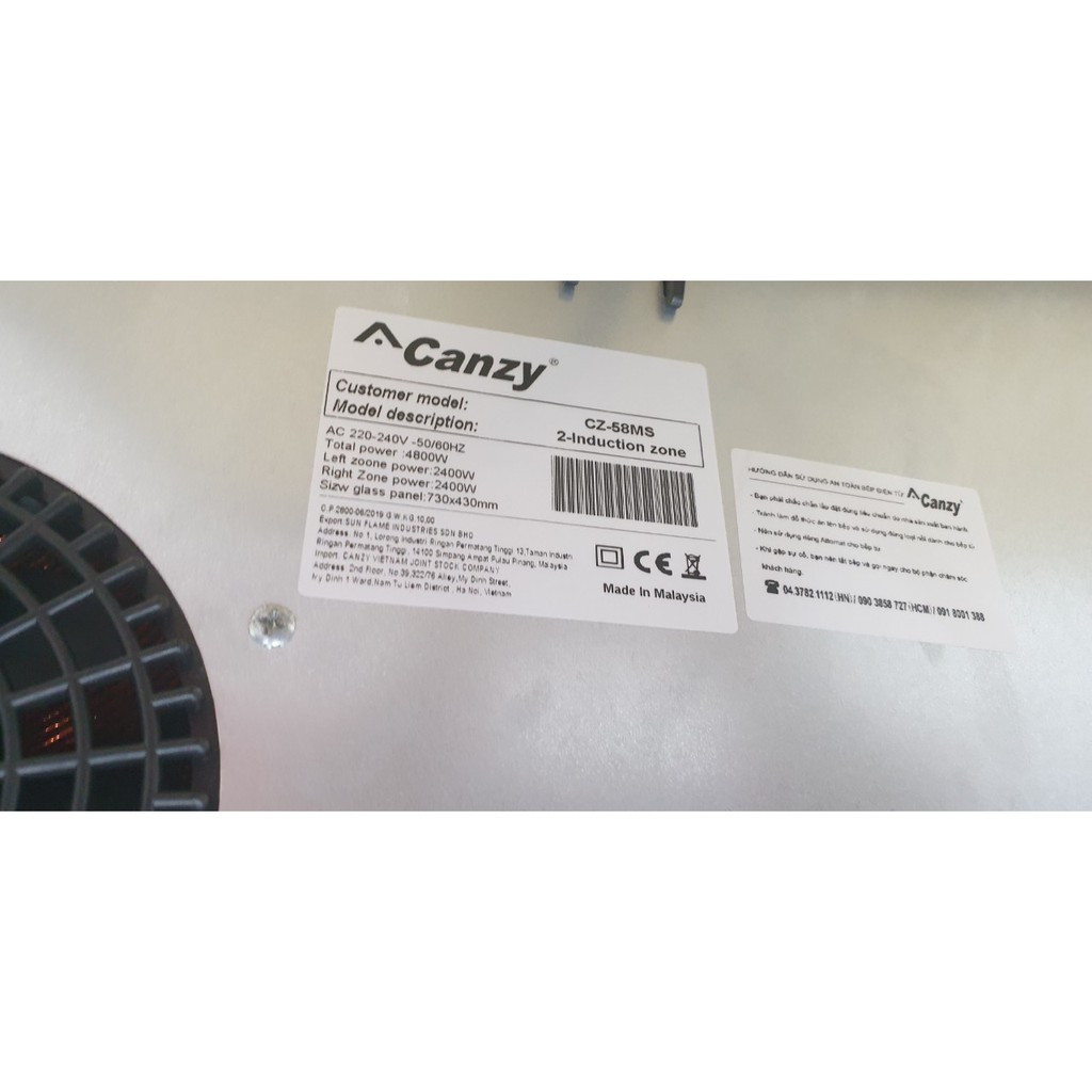 (giá bán 5,3 tr) Bếp từ đôi Canzy CZ 58 MS, nhập khẩu Malaysia, inverter tiết kiệm điện, bảo hành 3 năm