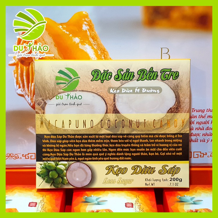 Kẹo dừa sáp Bến Tre mềm ít ngọt Du Thảo 200g