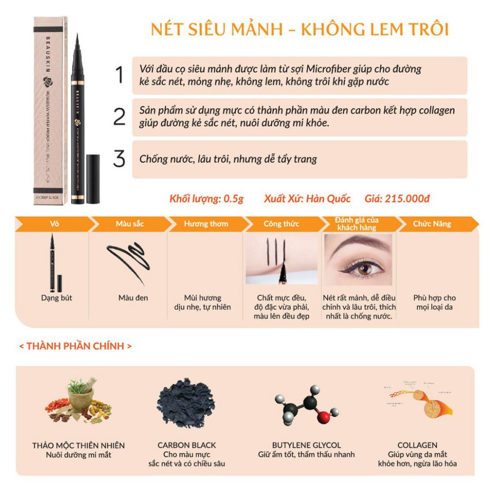 Hàng Chính Hãng- [COMBO 2 CÂY] Bút Kẻ Mắt Dạ Không Lem Không Trôi Beauskin Rosedew Hàn 0.5g/cây Và Chì Kẻ Mí Mắt 5g/cây