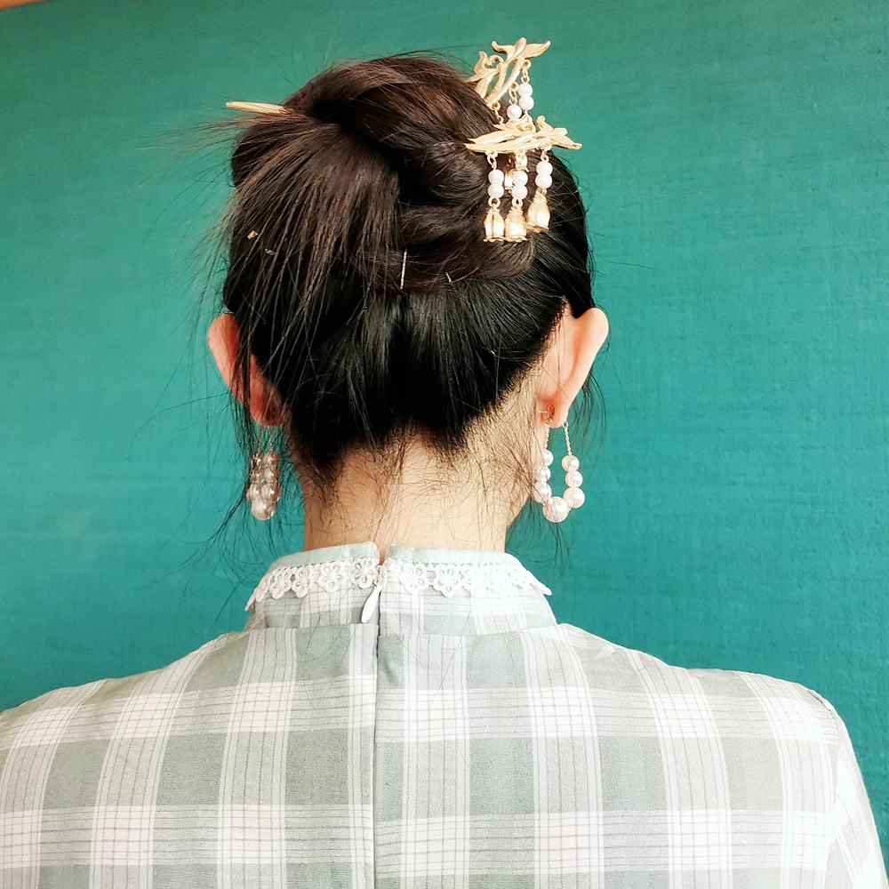 Trâm cài tóc kim loại hình hoa mộc lan kiểu dáng vintage