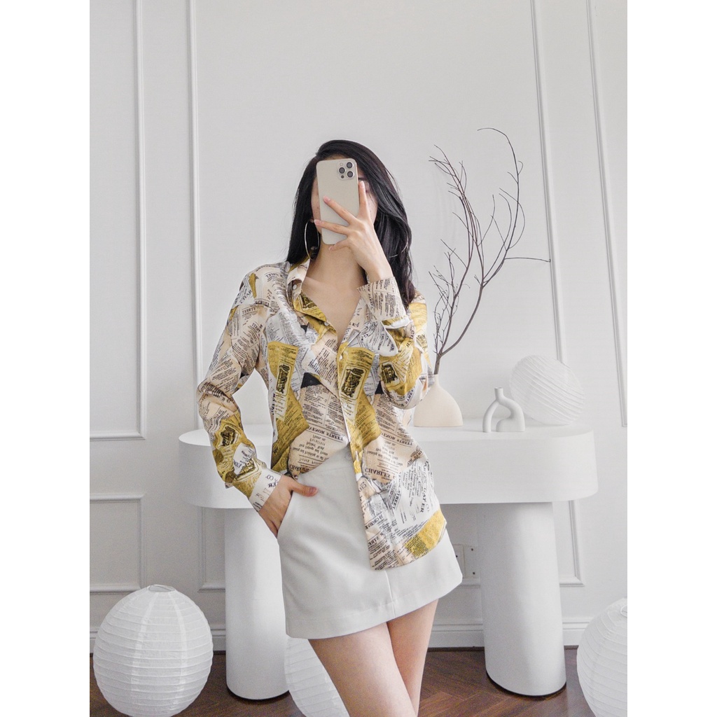 Áo sơ mi MASARA chất liệu LỤA CAO CẤP họa tiết BÁO VÀNG chuẩn phom chuẩn dáng