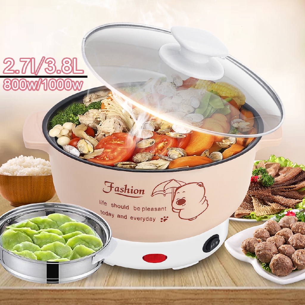 1000W Electric Cooker Heating Pan Cooking Pot Hotpot Noodles Rice Soup Steamer