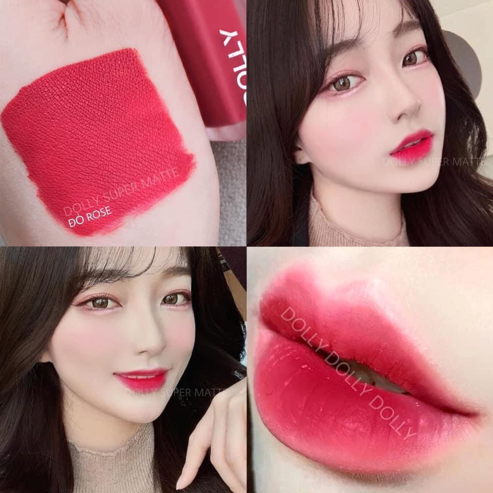 Giá Sỉ [01 Đỏ Rose] Son Kem Lì Dolly Super Matte Không Chì Màu Đỏ Rose [01] Tách Sét