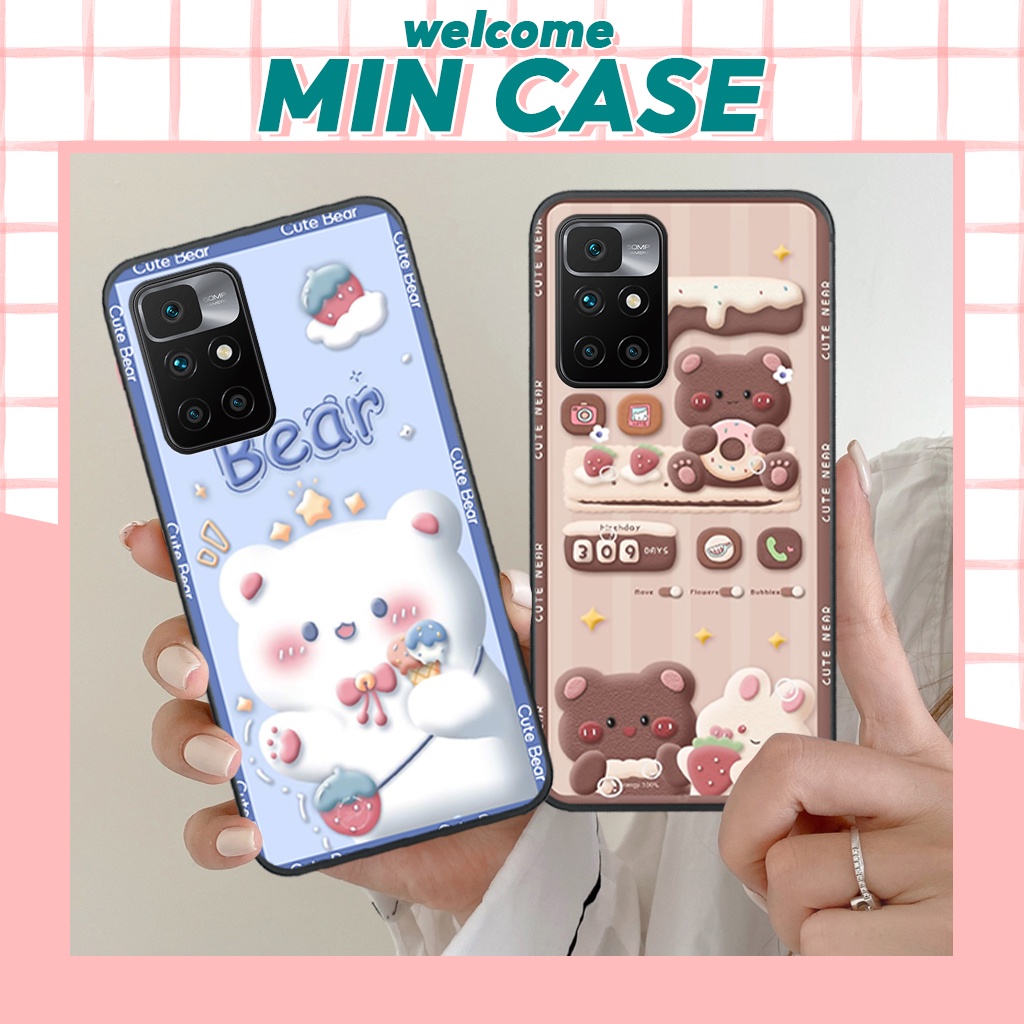 Ốp lưng Xiaomi Redmi 10 hình gấu, thỏ, hình nền đồng hồ dễ thương