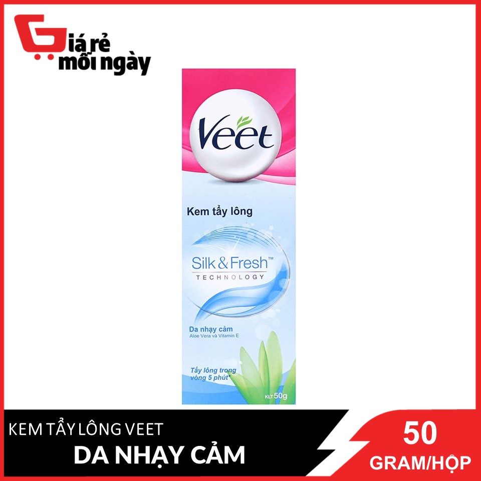 Kem tẩy lông Veet Silk &amp; Fresh Aloe Vera &amp; Vitamin E Dành Cho Da Nhạy Cảm 50g