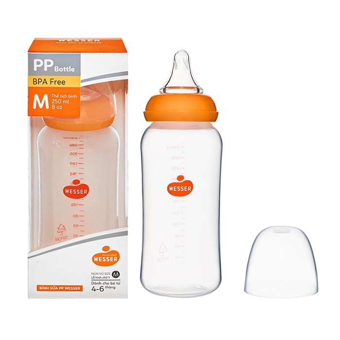 Bình sữa cổ hẹp có van chống sặc Wesser 60ml / 140ml /  250ml