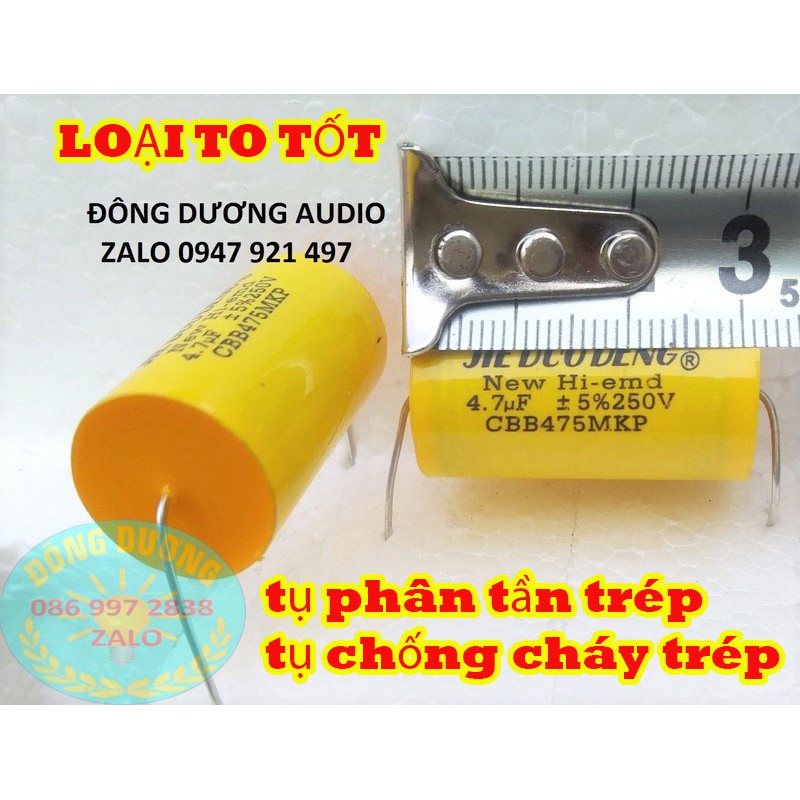 TỤ PHÂN TẦN LOA TREBLE 4,7MF 250V VÀNG TRÒN - TỤ CHỐNG CHÁY TRÉP - TỤ CẢN LOA TÉP