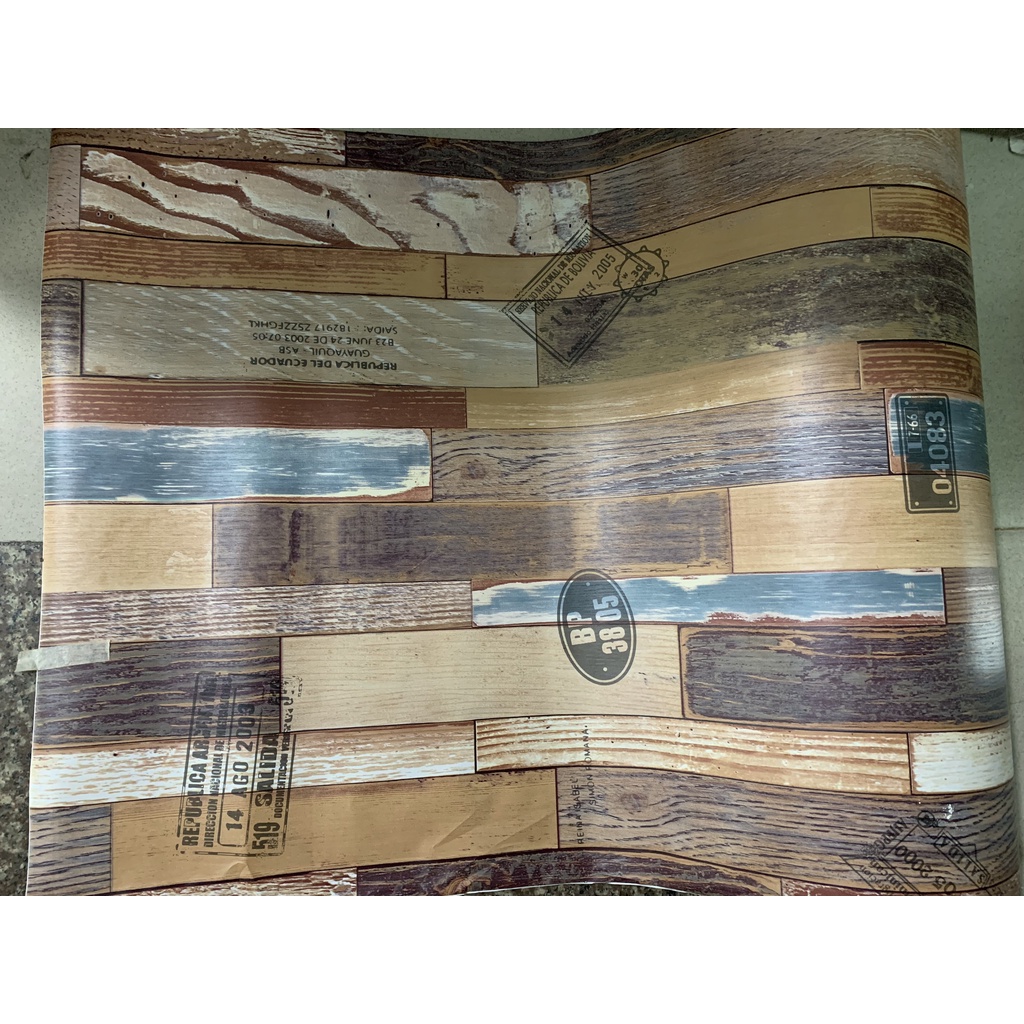 1 mét decal giấy dán tường khổ 60cm ván in tem nâu keo sẵn