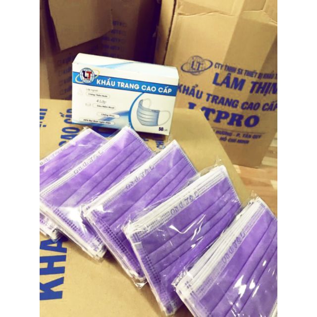 ( Hộp 50cái ) Khẩu Trang Lâm Thịnh màu tím 4lớp kháng khuẩn