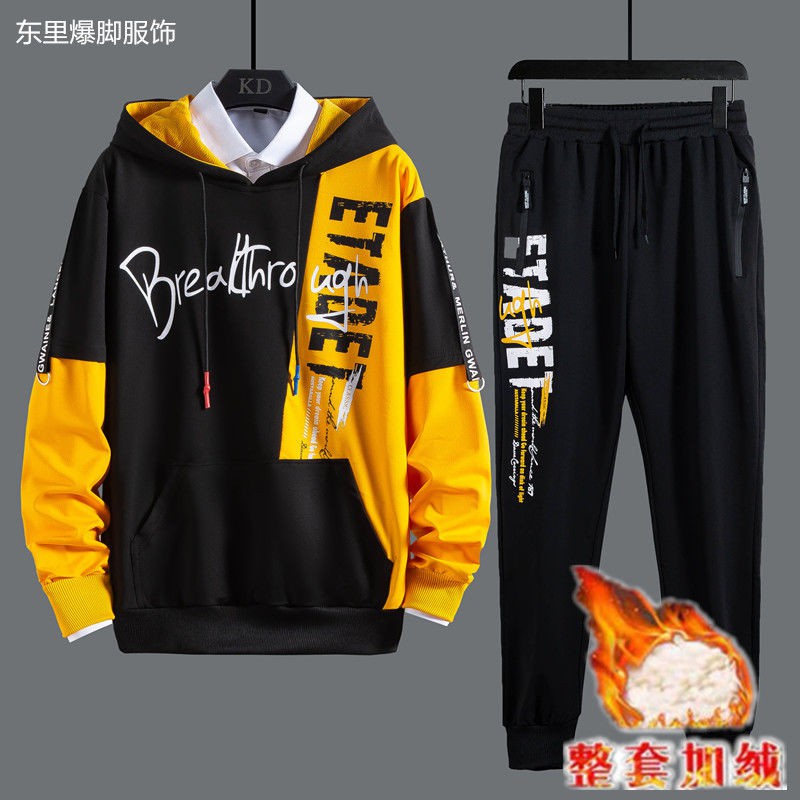 Bộ Quần Áo Sweater Lót Nhung Dày Giữ Ấm Mùa Đông Cho Nam Sinh