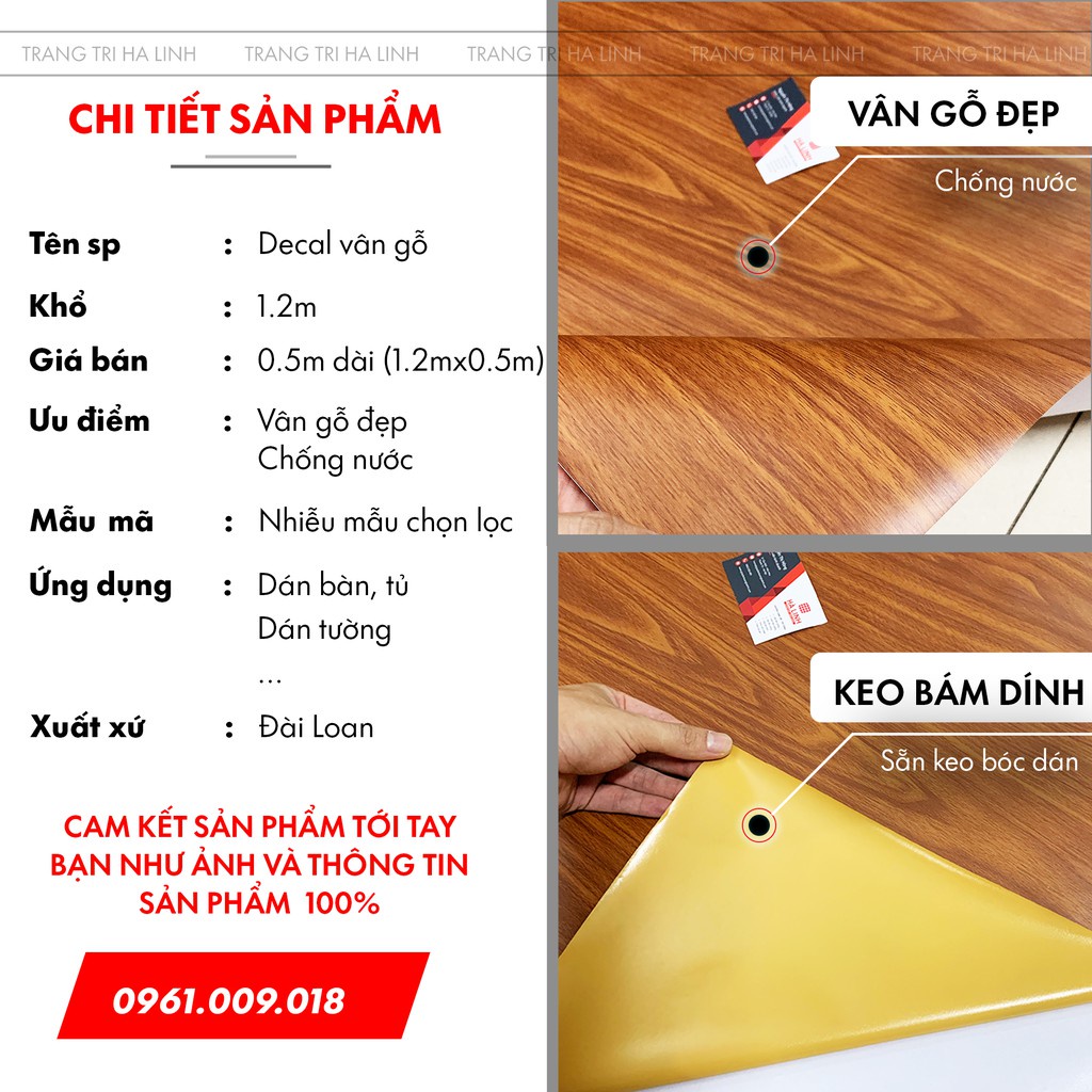 Decal giả gỗ chuyên dán tủ bàn chống nước khổ 1.2m giá rẻ