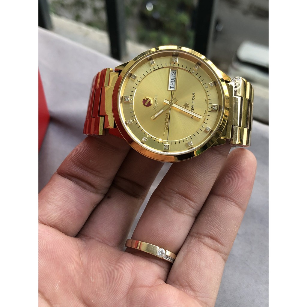 Đồng hồ nam  đồng hồ máy nhật vỏ vàng mặt vàng