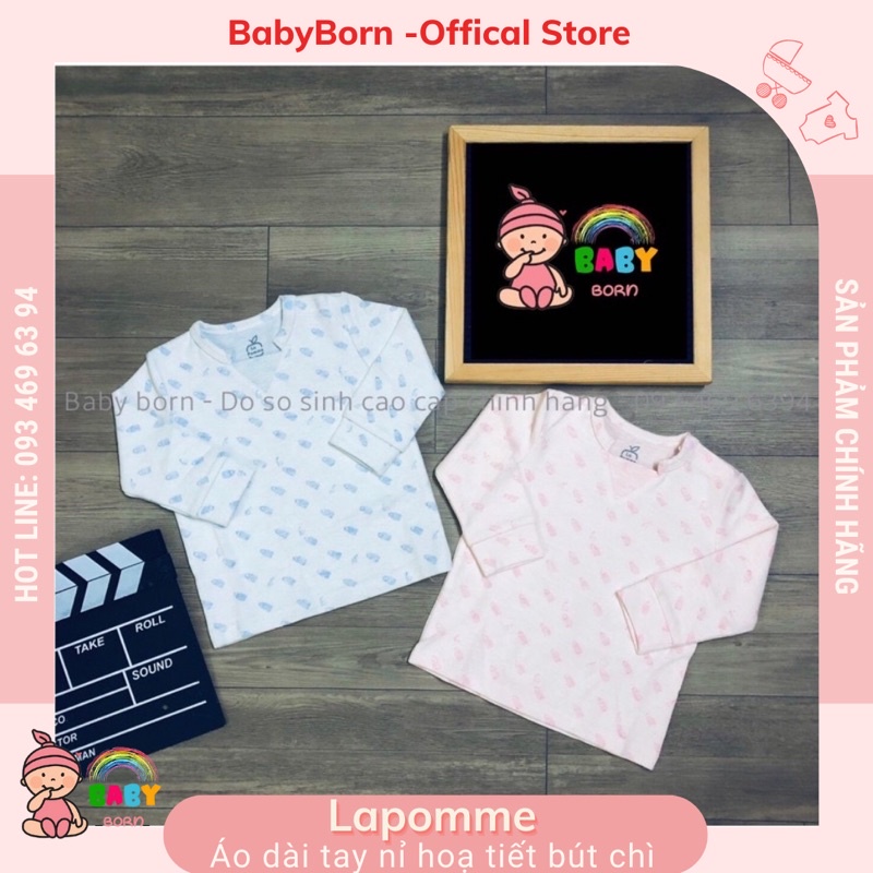 Áo dài tay Lapomme họa tiết bút chì thu đông cotton nỉ