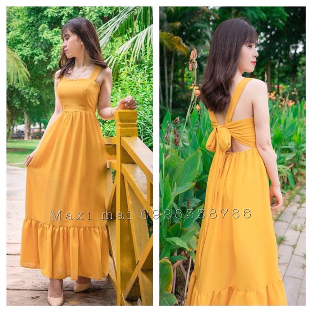 Đầm maxi voan thắt nơ