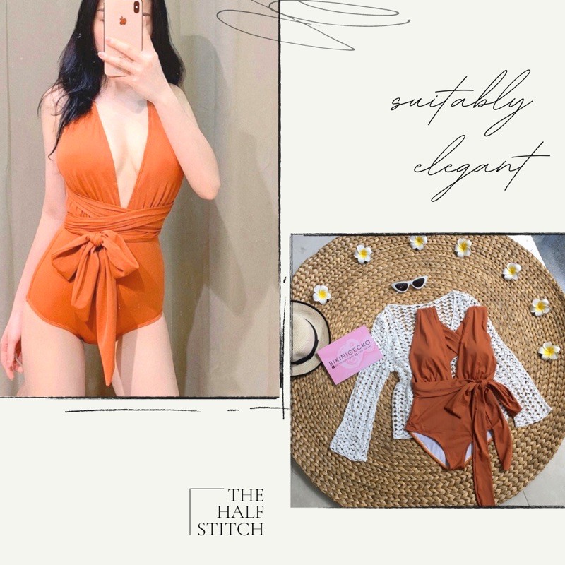 [ HOTTREND+ TREESHIP] Bikini liền mảnh cột eo cam đất hot trend