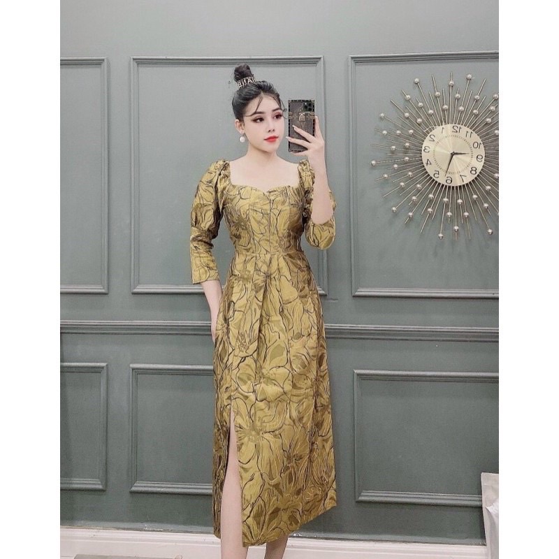 Đầm dự tiệc gấm xẻ đùi siêu yêu TRIPBLE T DRESS - size M/L- MS229V