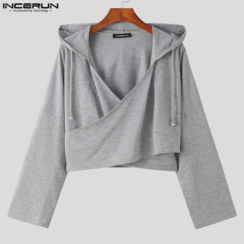 Incerun Áo Hoodie Sweatshirt Chui Đầu Tay Dài Có Mũ Vạt Chéo Lạ Mắt Dành Cho Nam