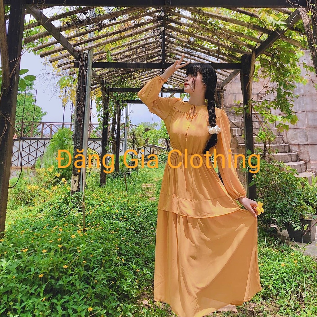 Đầm dự tiệc tay dài, đầm tiểu thư sang chảnh, đầm maxi xinh sắn D4272