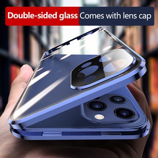 Ốp điện thoại từ tính hai mặt sáng trọng có màng bảo vệ kính camera cho iPhone 11 12 Pro Max Mini